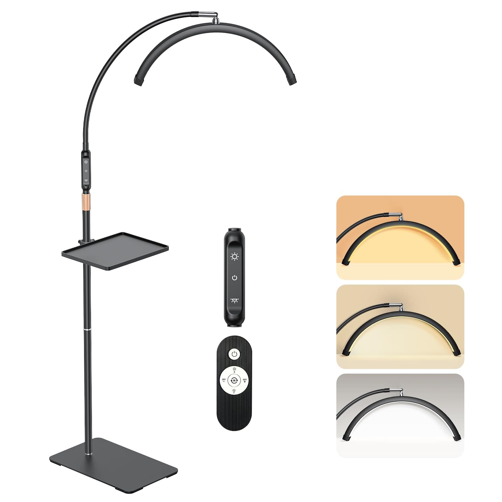 Mznoo - Eyelash Light, Half Moon Lamp with Tool Tray, LED Floor Lamp for Eyelash Extensions, Nail Art, Tattoo Art and Skin Care, Color Modes