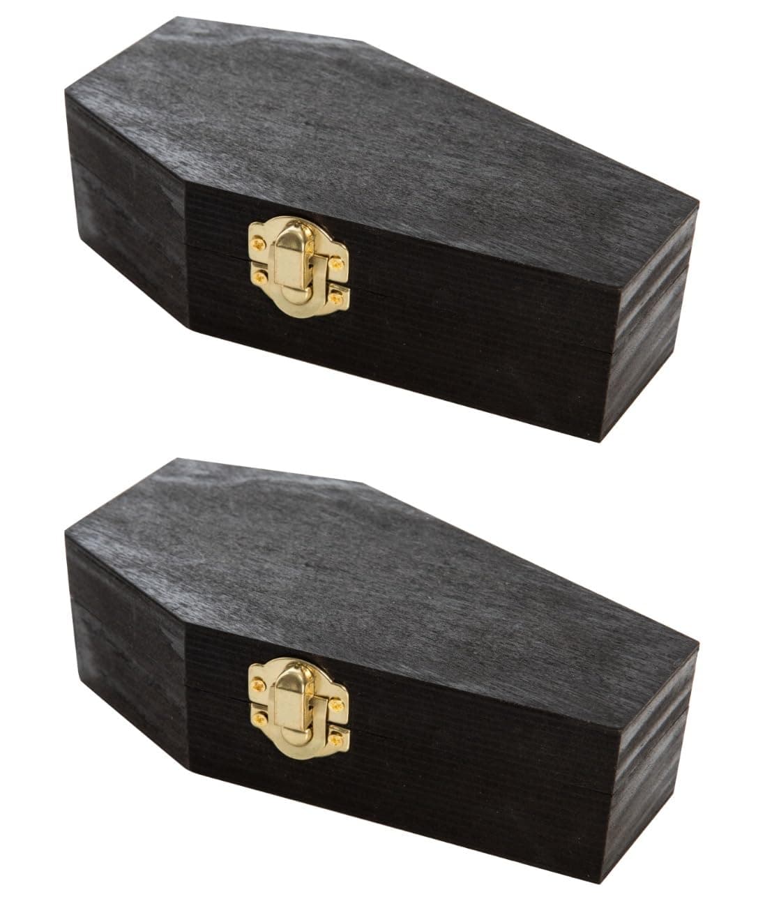 6" Black Painted Wood Coffins - Fillable Mini Casket for Halloween Parties, Goth Decor, Small Pet Burials, Trinket Storage | 2 Pack