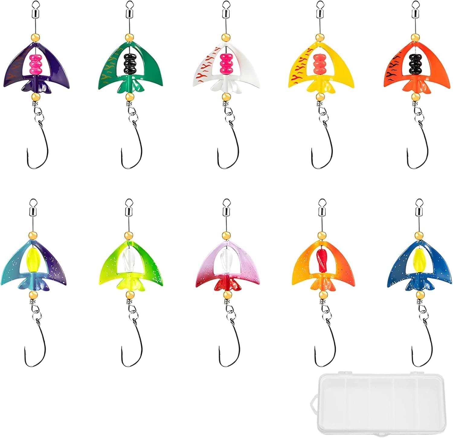 NC 10Pcs Spinner Bait Set Multi Colored Fishing Spinners Lures Baits Fishing Lures with Box for Trout Salmon Bass Fishing Set