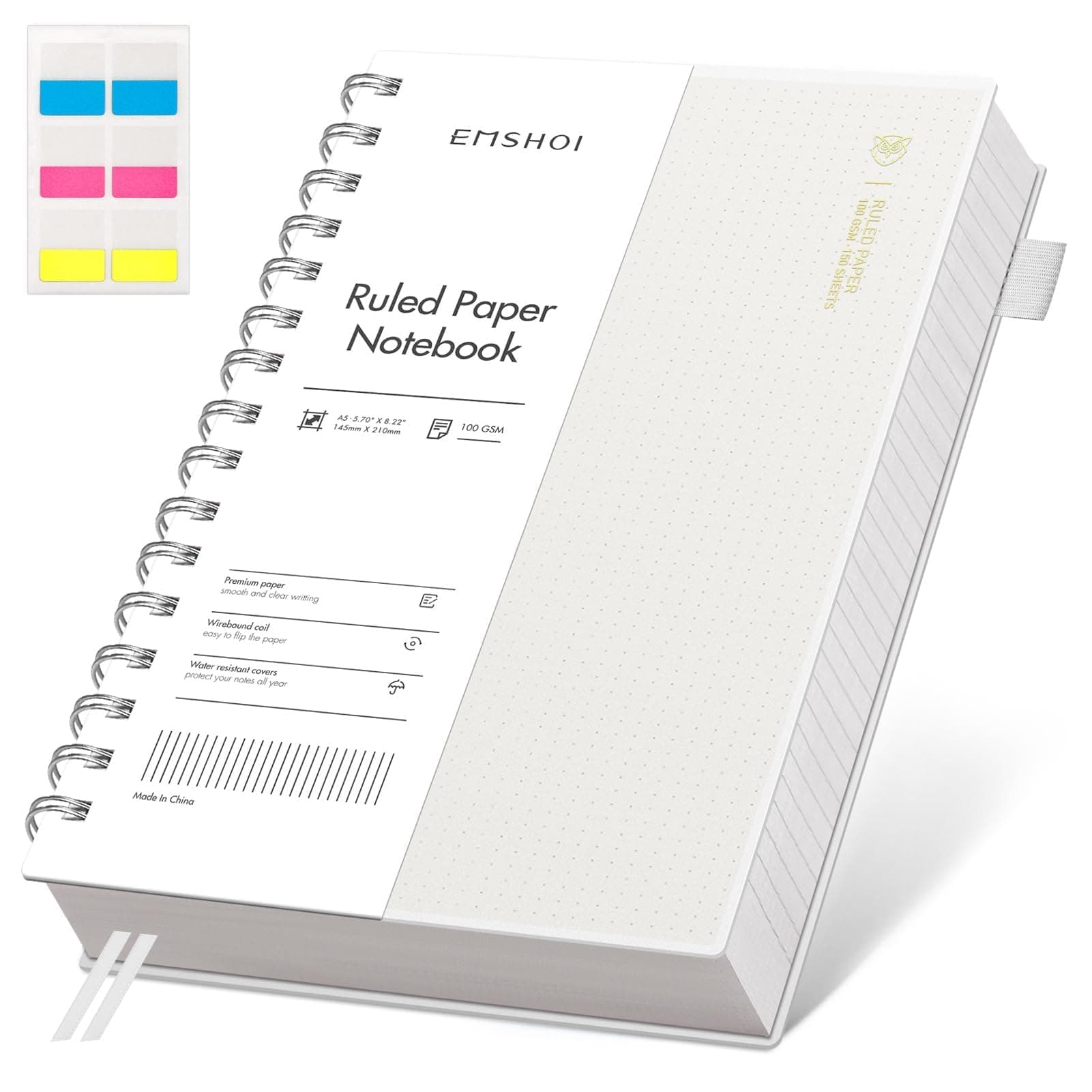 Lined Spiral Journal Notebook, A5 College Ruled Notebook, 300 Pages/150 Sheets, 100gsm Acid-Free Paper, Waterproof Softcover Notebook for School, Work, Note Taking, 5.7" × 8.22" - Transparent