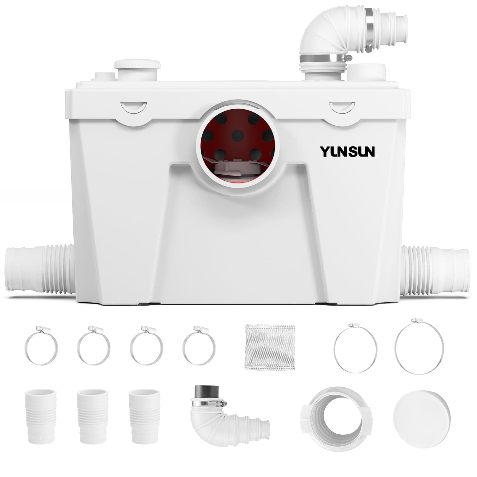 YUNSUN 750W Macerator Pump, Macerator Pump for Basement, with Automatic Drain & Delay Feature, Upgraded 2 Outlets/5 Inlets, Toilet Macerating Pumps for Basement, Sink, Toilet, Laundry, Kitchen