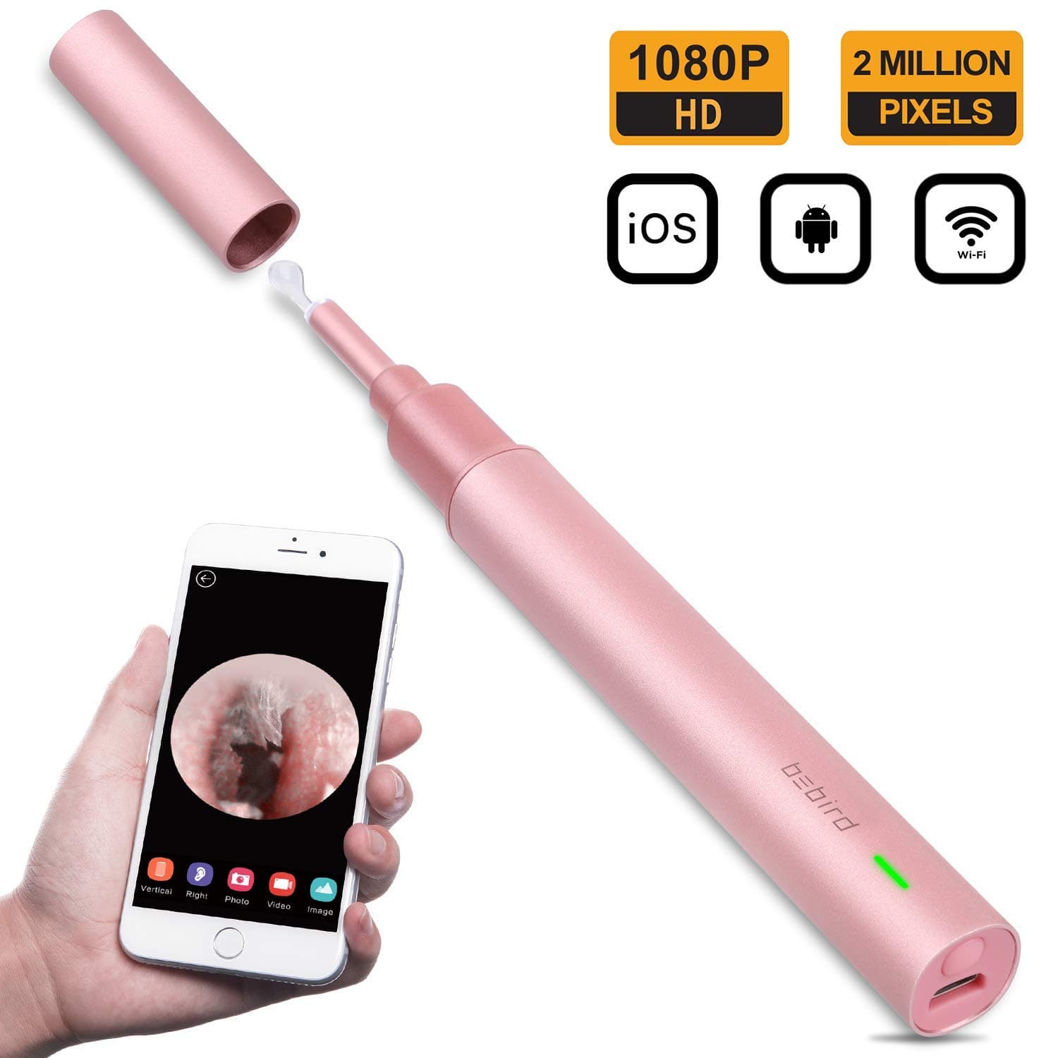 Wireless Ear Camera - Ear Endoscope for Ear Wax Removal,WiFi Otoscope with 6 LED Lights and HD 1080P 2Megapixels High Clear Video Quality,Compatible with iOS and Android Smart Phone or Tablet(Pink)