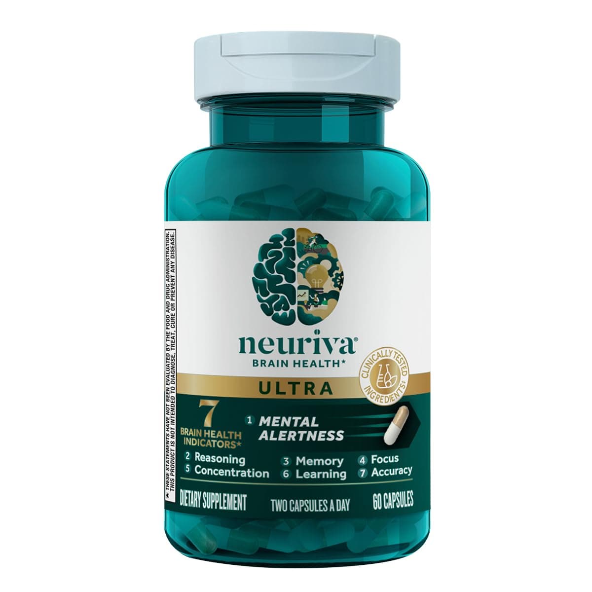 Ultra Decaffeinated Clinically Tested Nootropic Brain Supplement for Mental Alertness, Memory, Focus & Concentration, Cognivive, Neurofactor, Phosphatidylserine, Vitamins B6 B12, 60 Capsules