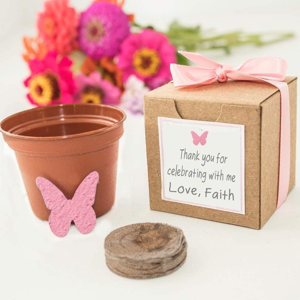 Butterfly Themed Mini Flower Garden Grow Kit Gift Sets, Personalized Birthday Party Favors & Thank You Gifts for Girls (Set of 4)