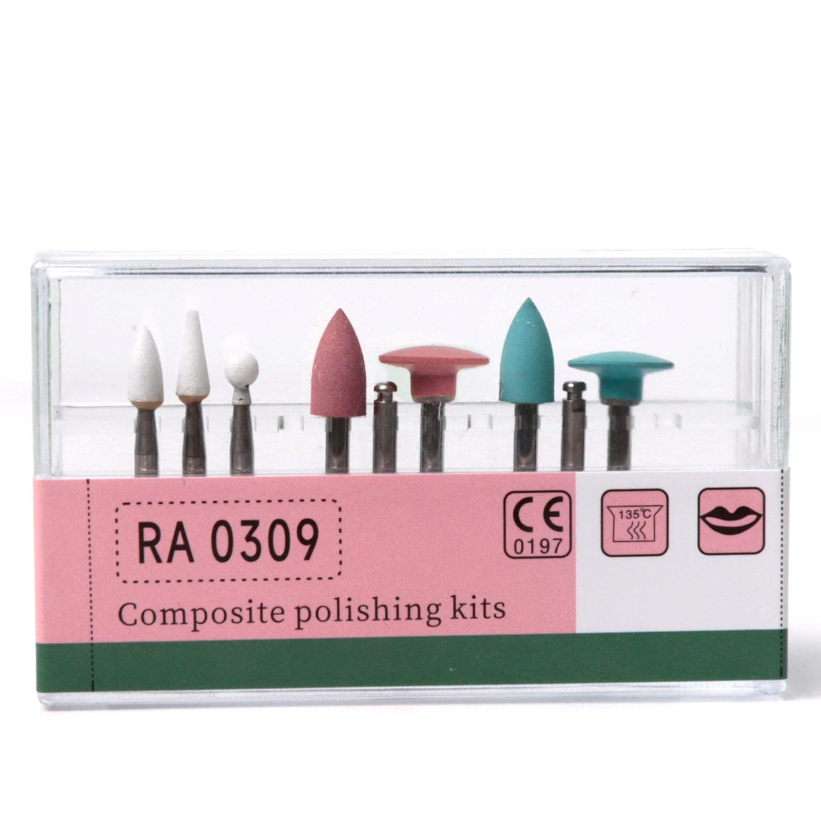 LA MIERE Dental Composite Polishing Kit 9pcs/Kit, Ceramic Oxide Grit, Ceramic Material, Low-speed Contra-angle Handpiece Compatible, White, Pink, Light blue