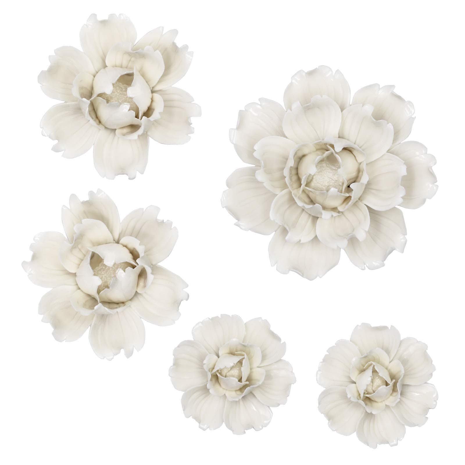 5 Pcs Ceramic Flower Wall Decor Handcrafted 3D Hanging Porcelain Flowers Wall Art Ceramic Peony White Sculpture for Girls Room Hallway Farmhouse Home Decor