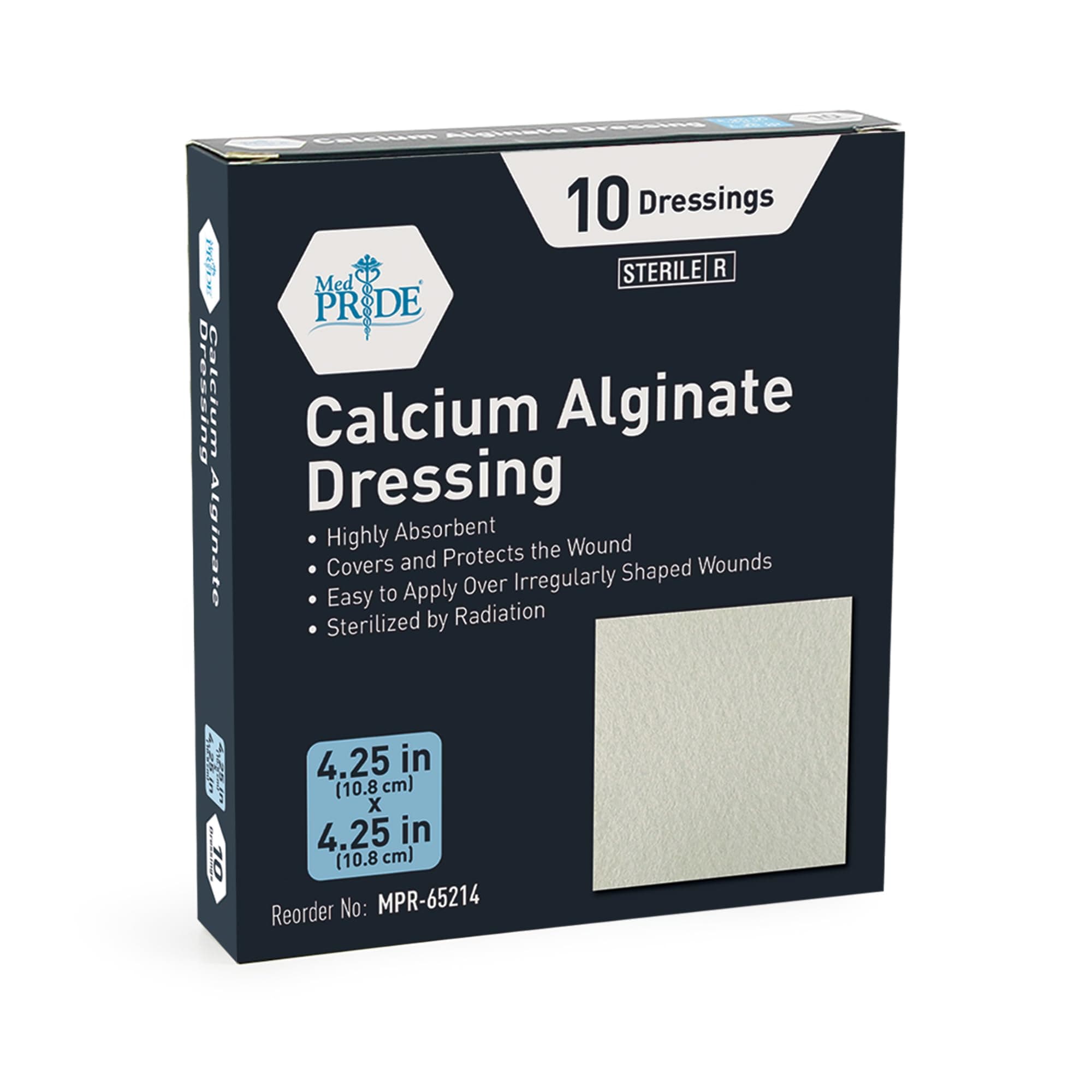 MED PRIDE Calcium Alginate 4.25" X 4.25" Wound Pads | 10 Pack, Antimicrobial, Non-Stick, Sterile, Highly Absorbent & Comfortable | Flexible And Gentle On Skin,