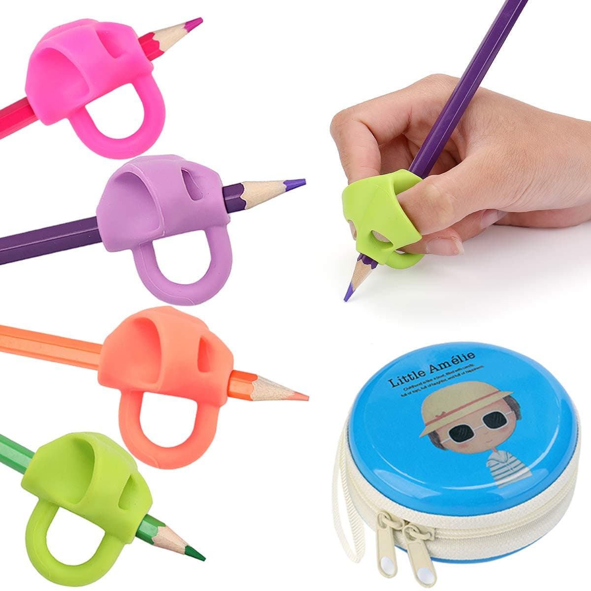 Pencil Grips, ChenYi Silicone Ergonomic Writing Aid Grip for Righties and Lefties, Children Posutre Corretion Training Tool for Kids Adults Students Special Needs, Assorted Colors (4PCS)