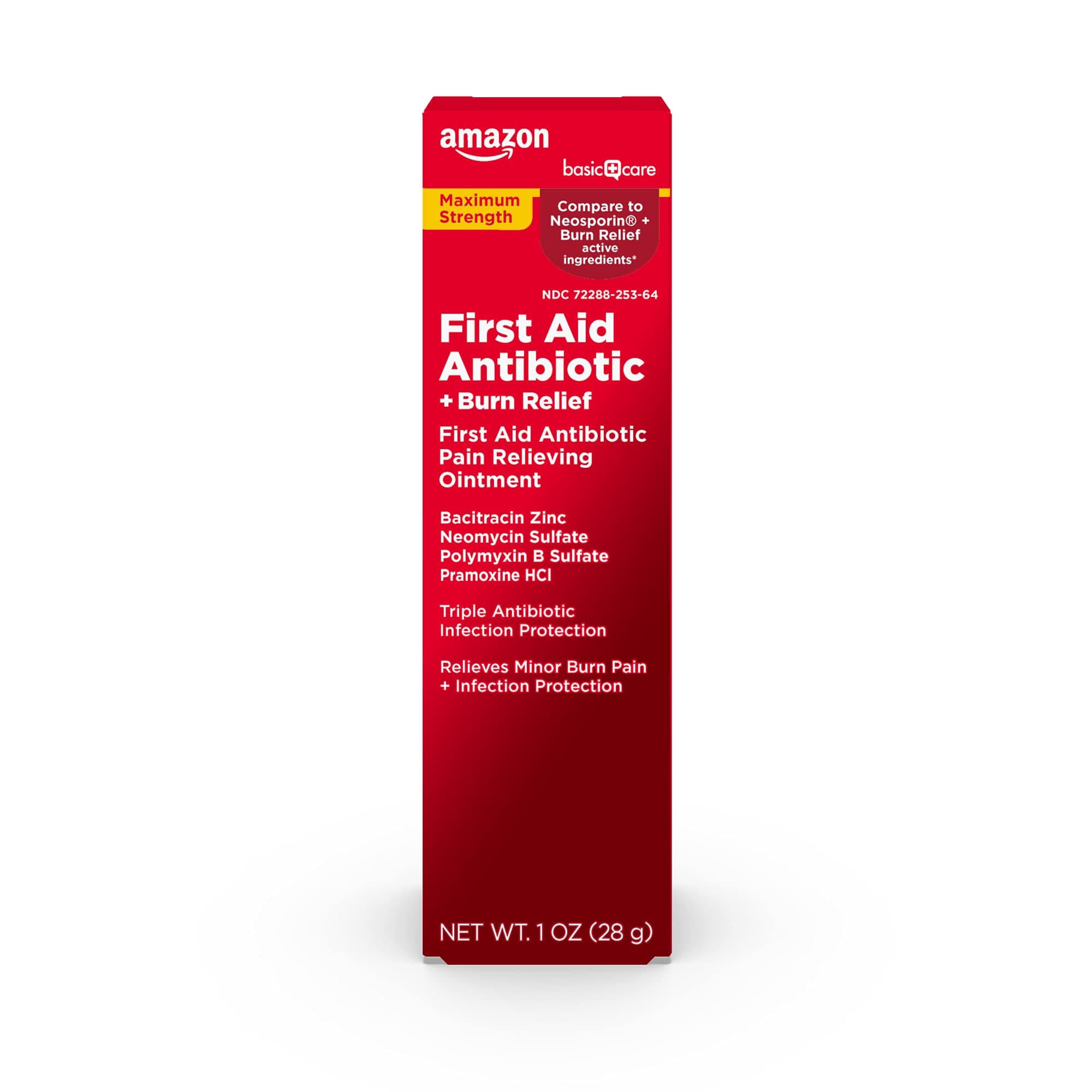 First Aid Antibiotic + Burn Relief, Maximum Strength Triple Antibiotic Ointment for Minor Cuts, Scrapes, Infection Protection, 1 ounce (Pack of 1)