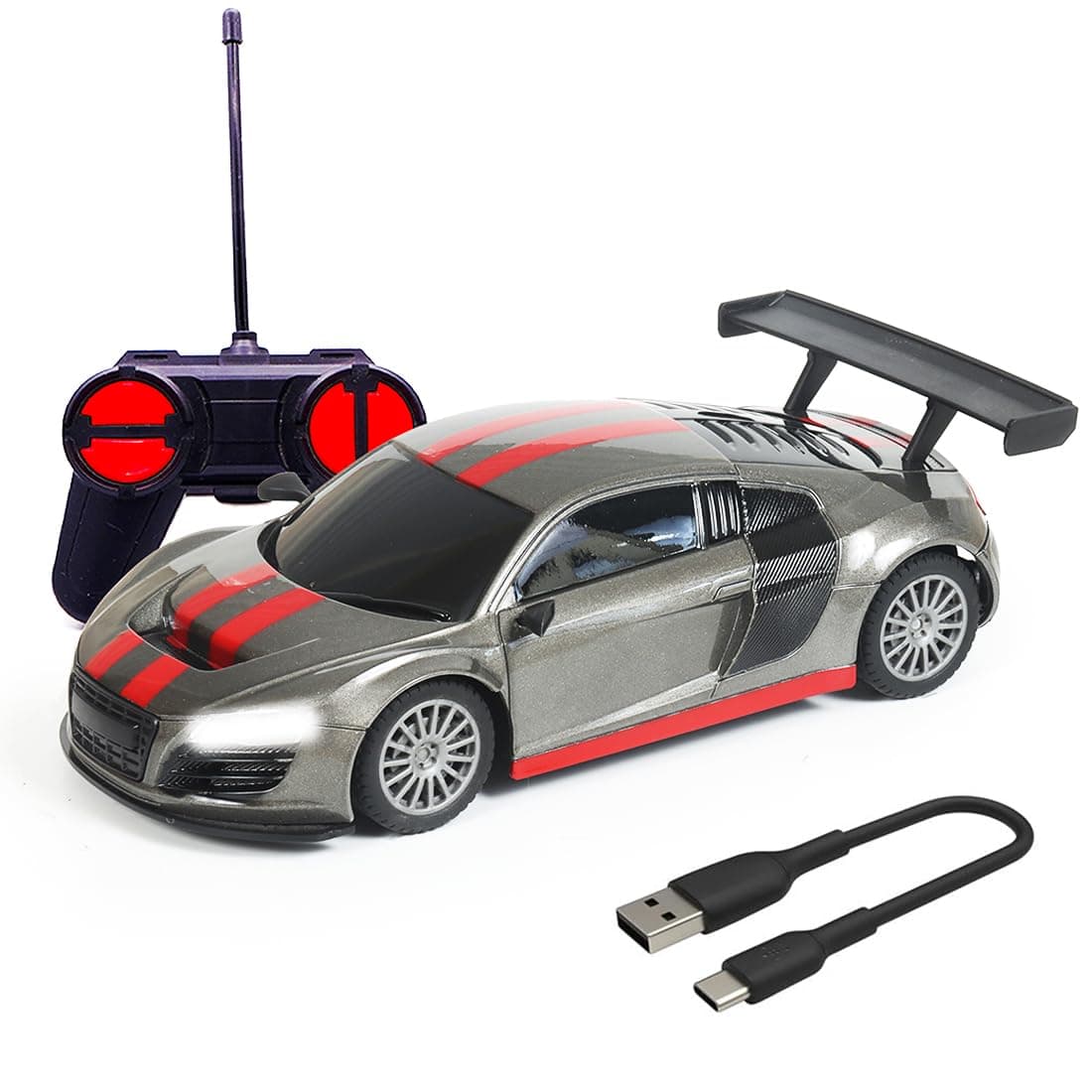 Wembley Remote Control Car High Speed Mini 1:24 Scale Type-C USB Rechargeable Racing RC Cars for Kids Grey Red