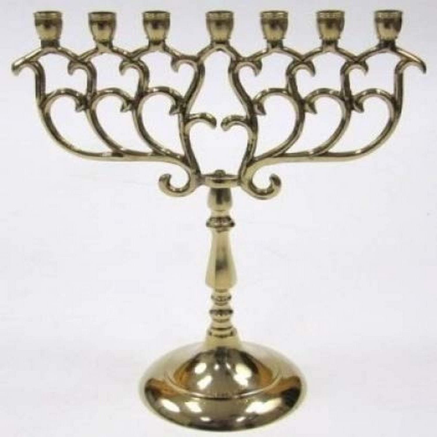 7-Branch Brass Temple Menorah, Gold