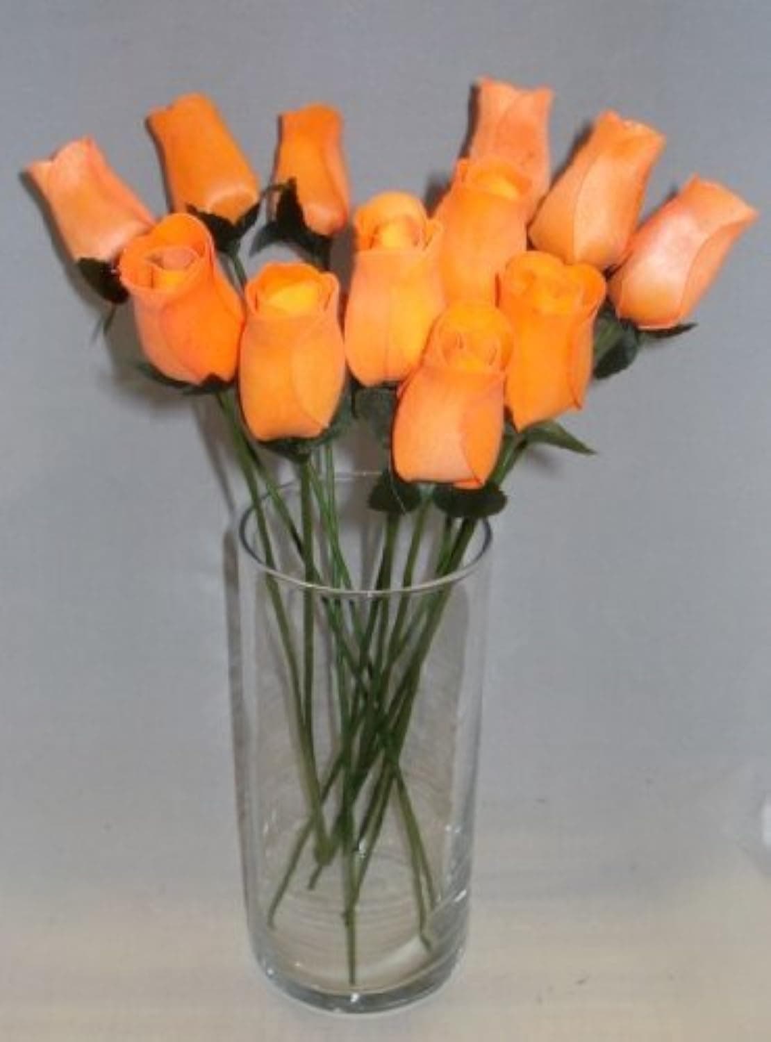 24 Individual Orange Wooden Roses