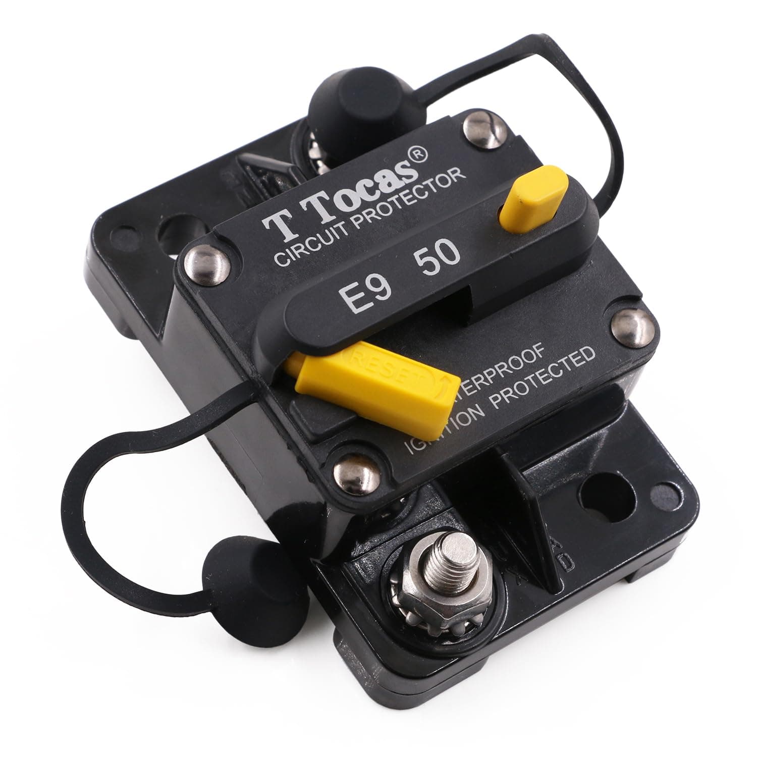 50 Amp Circuit Breaker with Manual Reset, 12V- 48V DC, Waterproof (50A)