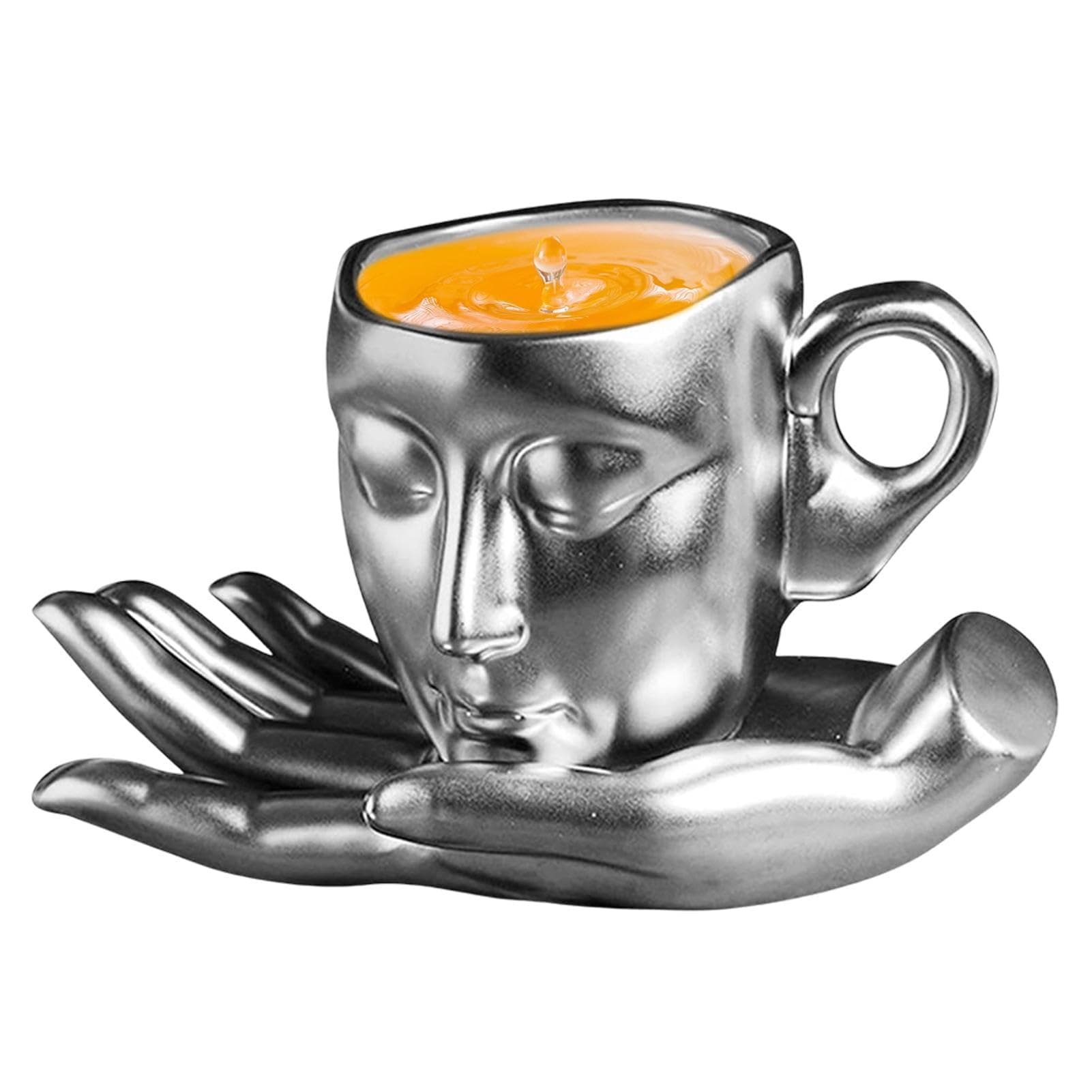 Human Face Coffee Mug - Tea Cup with Face Handmade | Artistic Porcelain Cups and Plates Set 260ml 3D Carved Coffee Mug with Plate Set Tea Cup al la