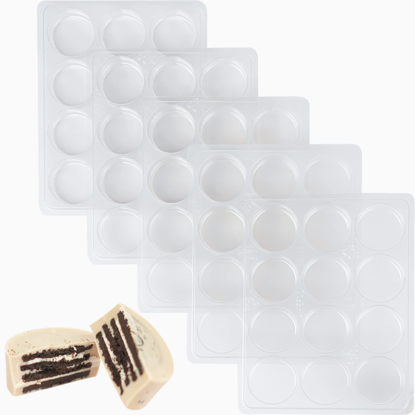 Round Cookie Chocolate Mold, Covered Cookie Mold 5 Pack, 12 Cylinders Each, Chocolate Covered Round Cookies,Candy and Chocolate, and Even Soap Molds