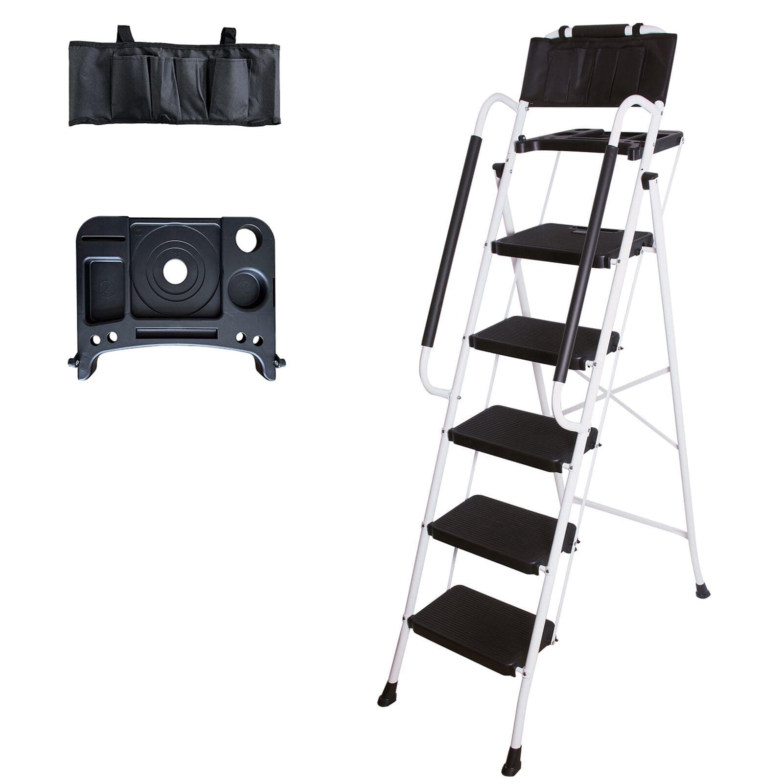 LEADALLWAY 5 Step Ladder with Handrails (Include Tool Tray+Bag) 330lbs Capacity