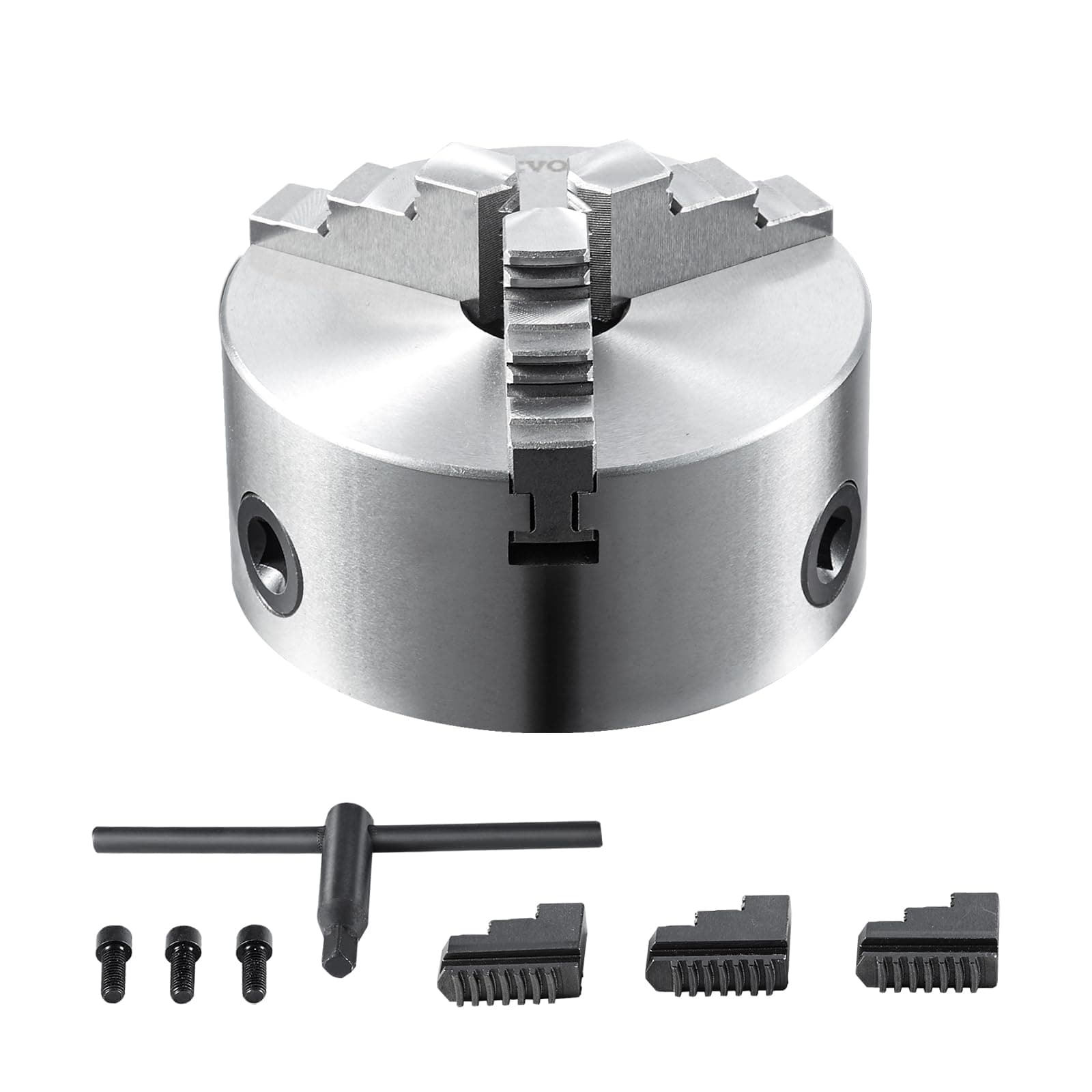 VEVOR 3-Jaw Lathe Chuck, 6'' Self-Centering Lathe Chuck, 0.14-6.3 in/3.5-160 mm Clamping Range with T-key Fixing Screws Reversible Jaws, for Lathe 3D Printer Machining Center Milling Drilling Machine