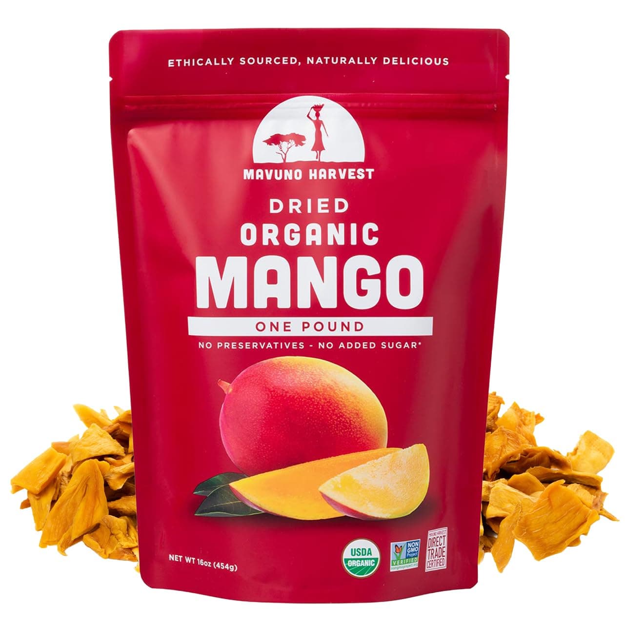 Mango Dried Fruit Snacks | Unsweetened Organic Dried Mango Slices | Gluten Free Healthy Snacks for Kids and Adults | Vegan, Non GMO, Direct Trade | 1 Pound Resealable Bag