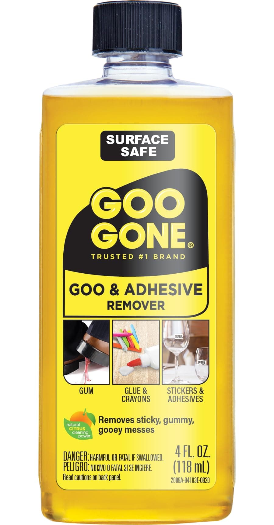 Goo Gone Original Adhesive Remover - 4 Ounce - Surface Safe Adhesive Remover Safely Removes Stickers Labels Decals Residue Tape Chewing Gum Grease Tar