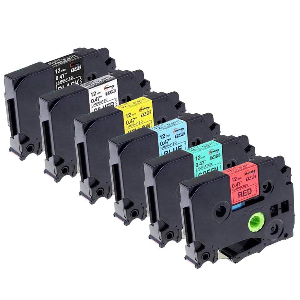 Upwinning Compatible Label Tape Replacement for Brother P-Touch TZe-431 TZe-531 TZe-631 TZe-731 TZe-931 TZe-335 12mm x 8m Label Tape Cassette Compatible Ptouch TZe Label Maker, 6-Pack