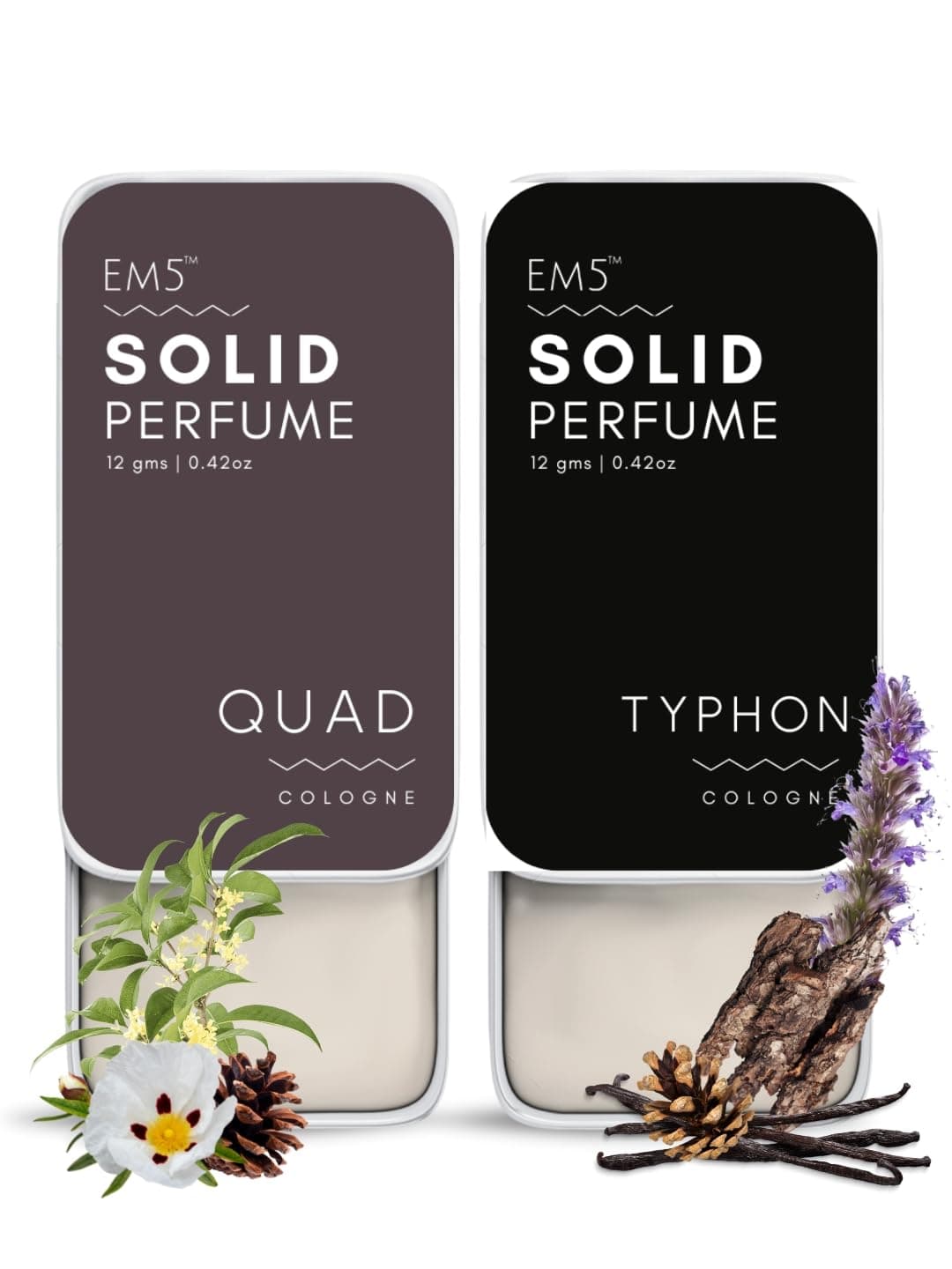 EM5 Pack of 2 Quad & Typhon Solid Perfumes | Alcohol Free Cologne for Men & Women | Non-Greasy Wax Perfume | Strong & Lasting Fragrance | Gifting Set for Him & Her