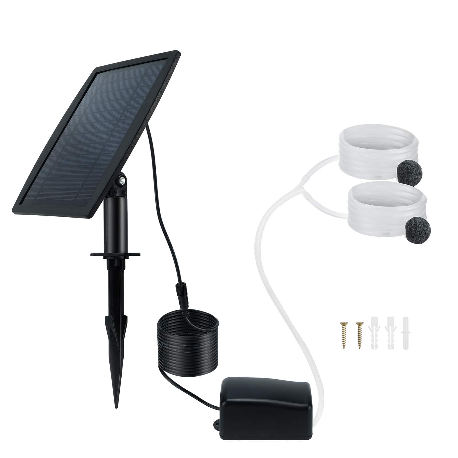 Solar Air Pump,2.5W Solar Oxygen Air Fountain Pump with Air Bubble Stones, 3 Modes Solar Powered Air Pump Kit for Garden Fish Tank Pool Fishing Pond