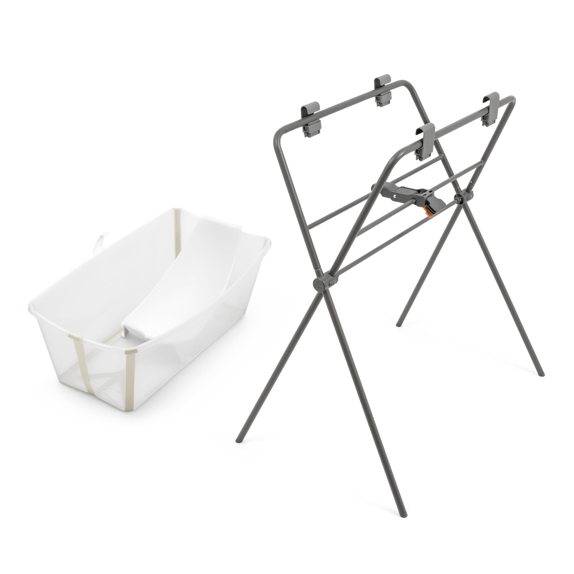 Stokke Flexi Bath + Newborn Support + Flexi Bath Stand - Baby Bath Tub with Stand for Newborns & Babies Up to 48 Months - Foldable, Durable & Easy to Store - Sandy Beige