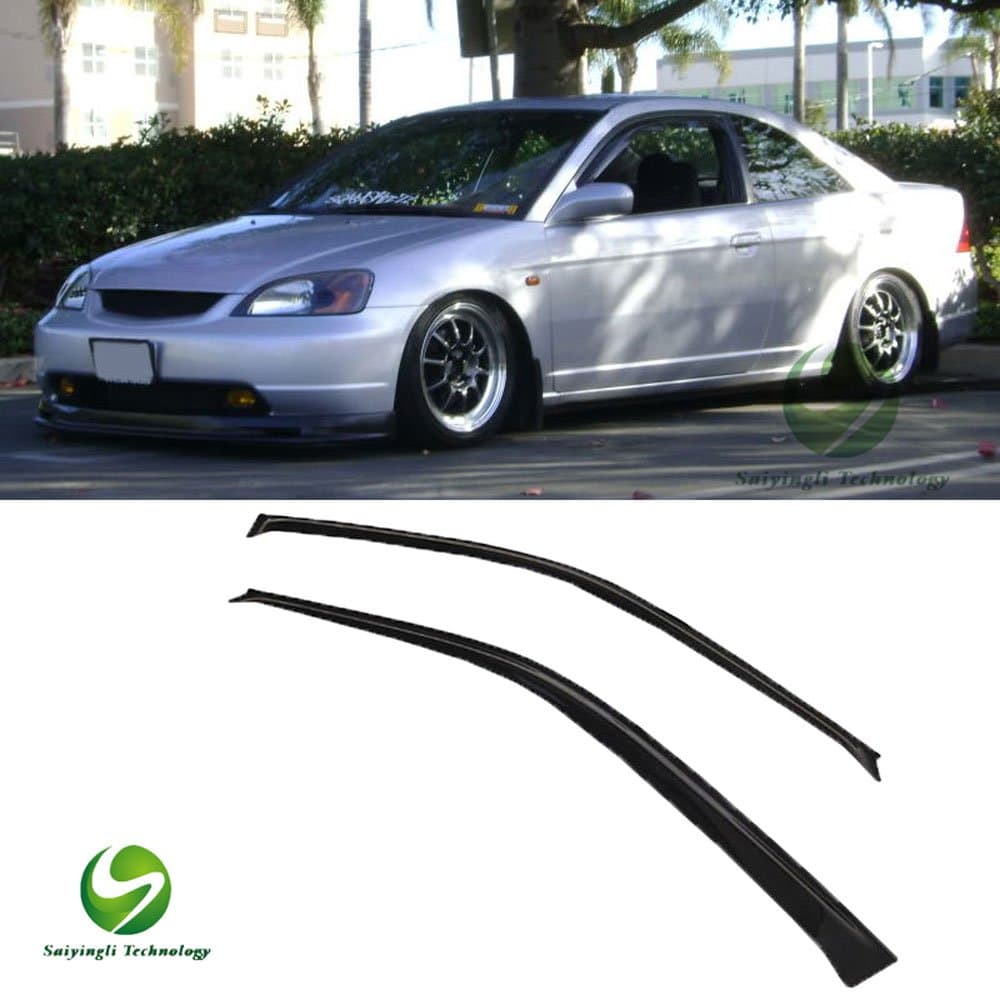 Saiyingli for 2001-05 Civic 2-Door Coupe 2pcs Front Door Dark Smoke Outside Mount Style Sun Rain Guard Vent Shade Window Visors