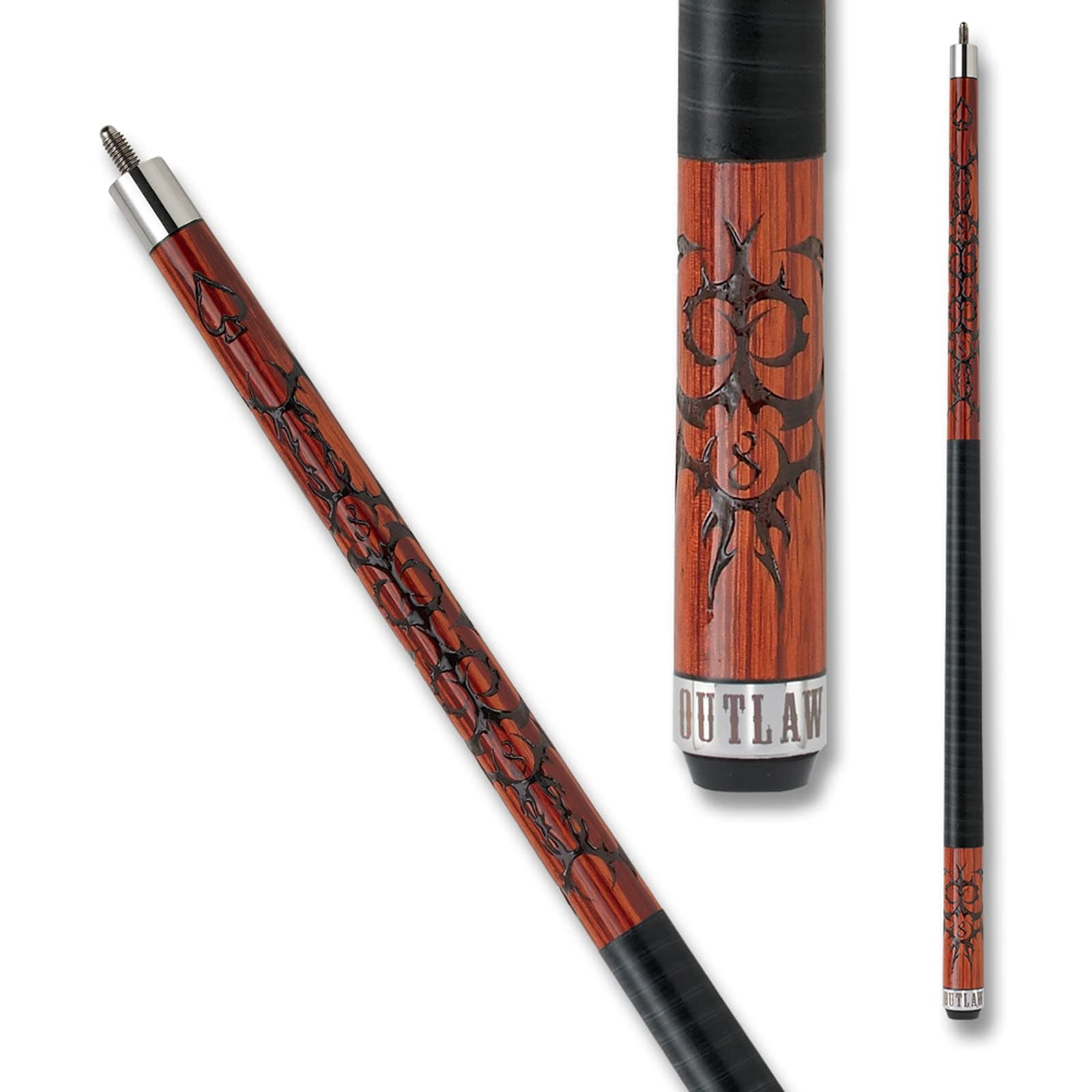 OUTLAW OL22 Cherry Pool Cue - Cherry Stained Maple with Branded 8 and Barbs Design