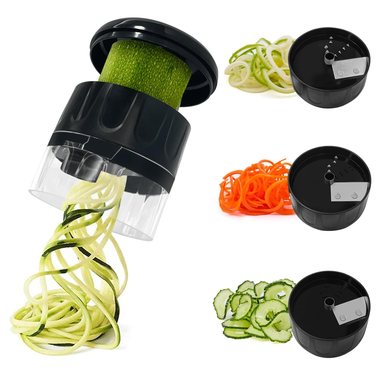 3 in 1 Vegetable Spiralizer Slicer, Adjustable Zucchini Carrot Noodle Maker, Cucumber Spiral Cutter, Easy to Use Kitchen Tool(Black)