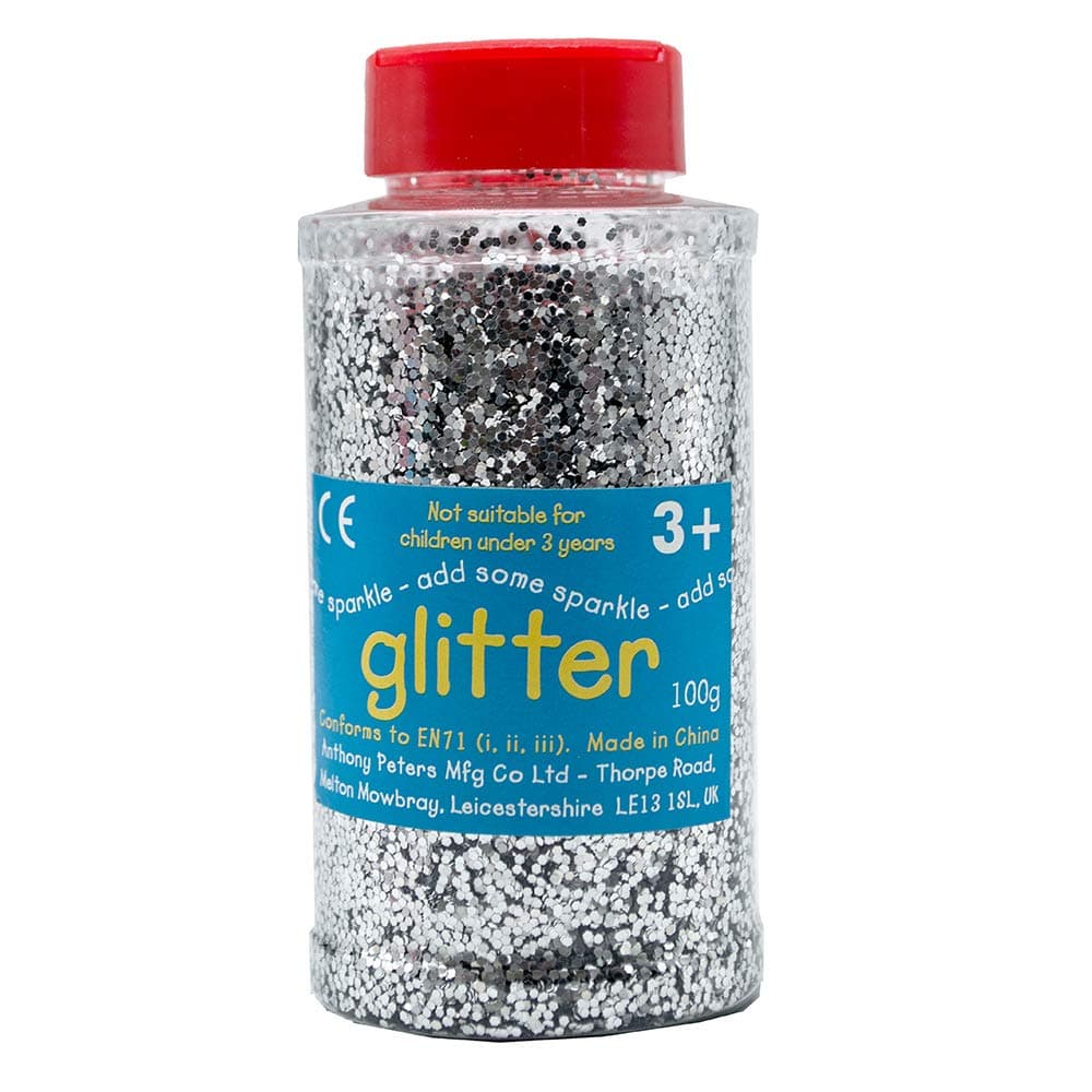 Glitter | 100 Gram tub | Shaker lid for Easy Pouring | Arts and Crafts | Glitter Art | Silver, packaging may vary