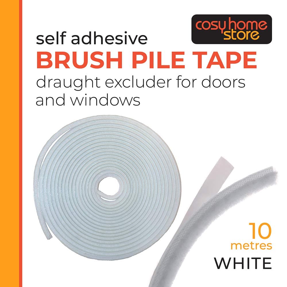 Brush Pile Draft Excluder, Self Adhesive Draught Excluder Seal 10m WHITE