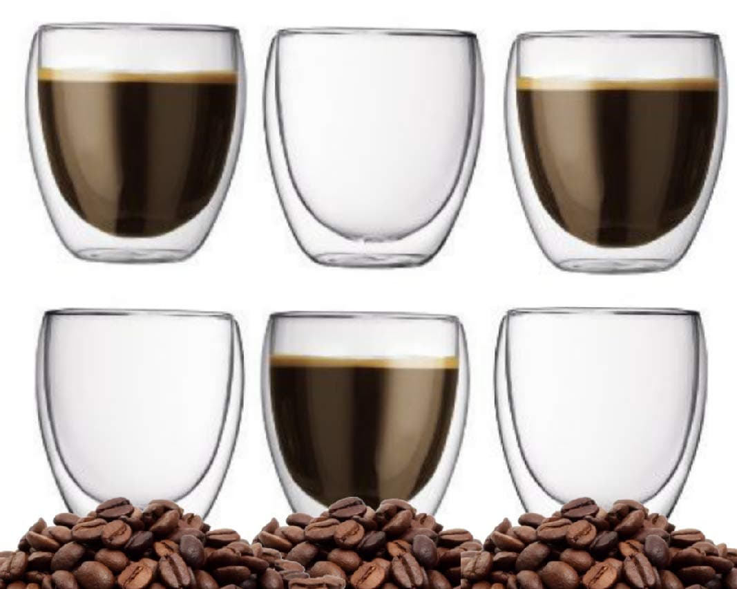 Premium Double Walled Glass Coffee Cups (6 Pieces, 80ml) - Small for Espresso and Arabic Coffee - Sip of Passion