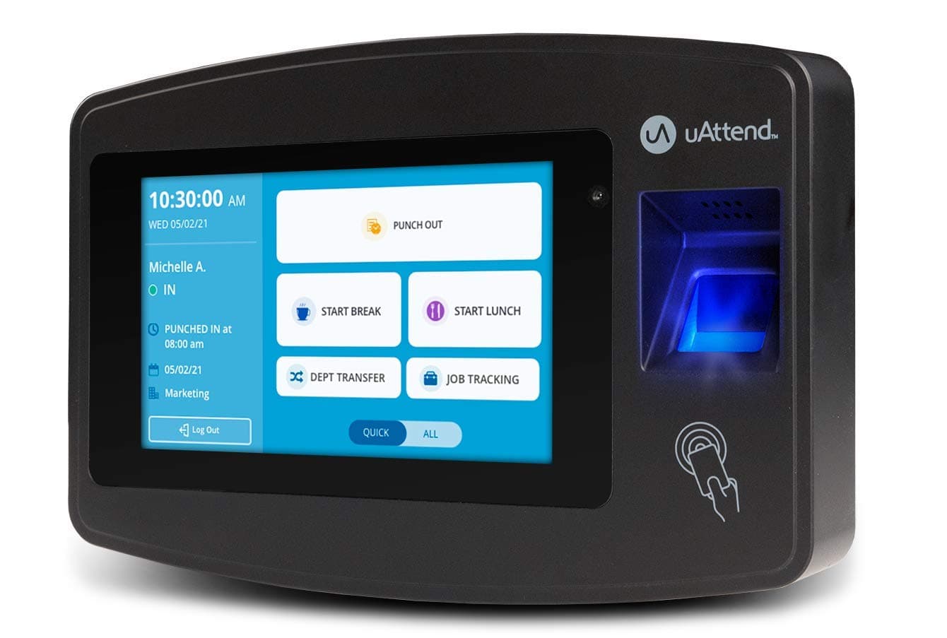 uAttend JR2000 Cloud Connected Biometric Attendance System: Fingerprint Time Clock, RFID, and PIN Punch Clock for Small Business