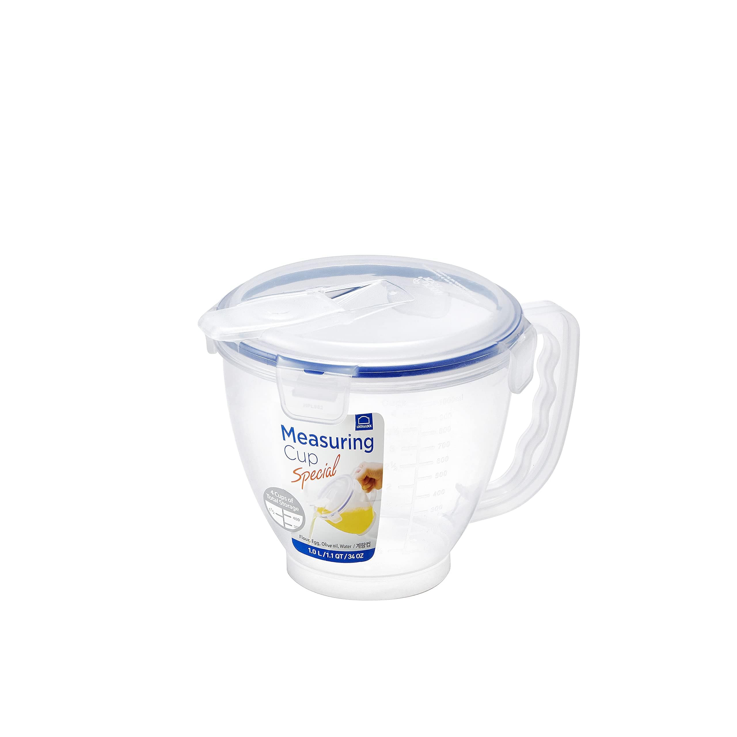 LOCK & LOCK Easy Essentials Food Storage lids/Airtight containers, BPA Free, Measuring Cup - 4.2 cup, Clear