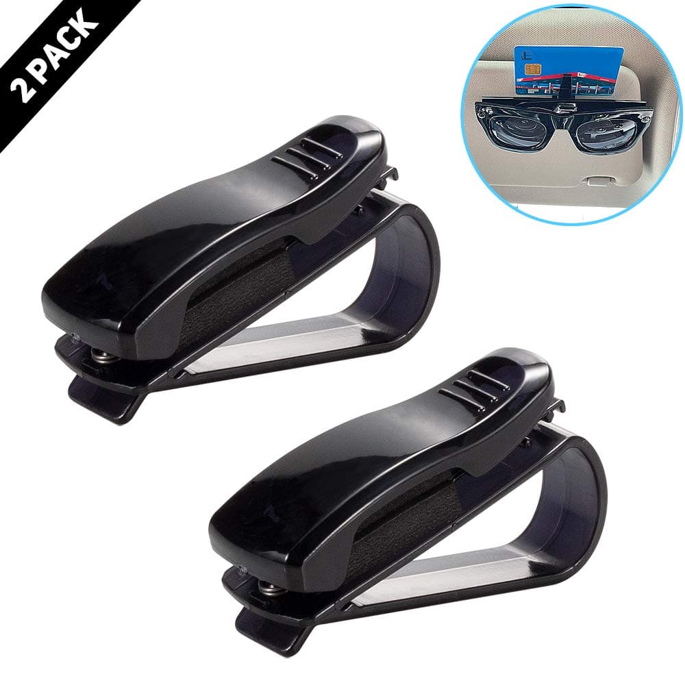 ROSON 2 Pack Sunglass Holder for Car Sun Visor, Glasses Holder Clip Hanger Eyeglasses Mount for Car with Ticket Card Clip