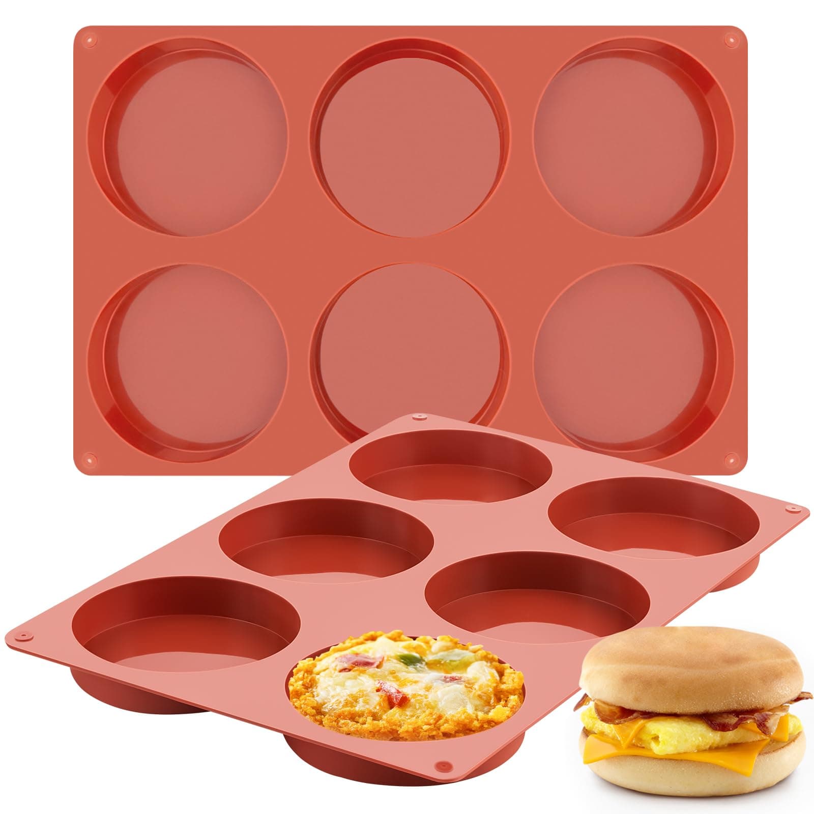 2-PK Silicone Egg Mold for Breakfast Sandwiches 4" Large Disc Mold Muffin Top Pans, Non-Stick Silicone Molds for Whoopie Pie, Egg Pan, Hamburger, Resin Coasters