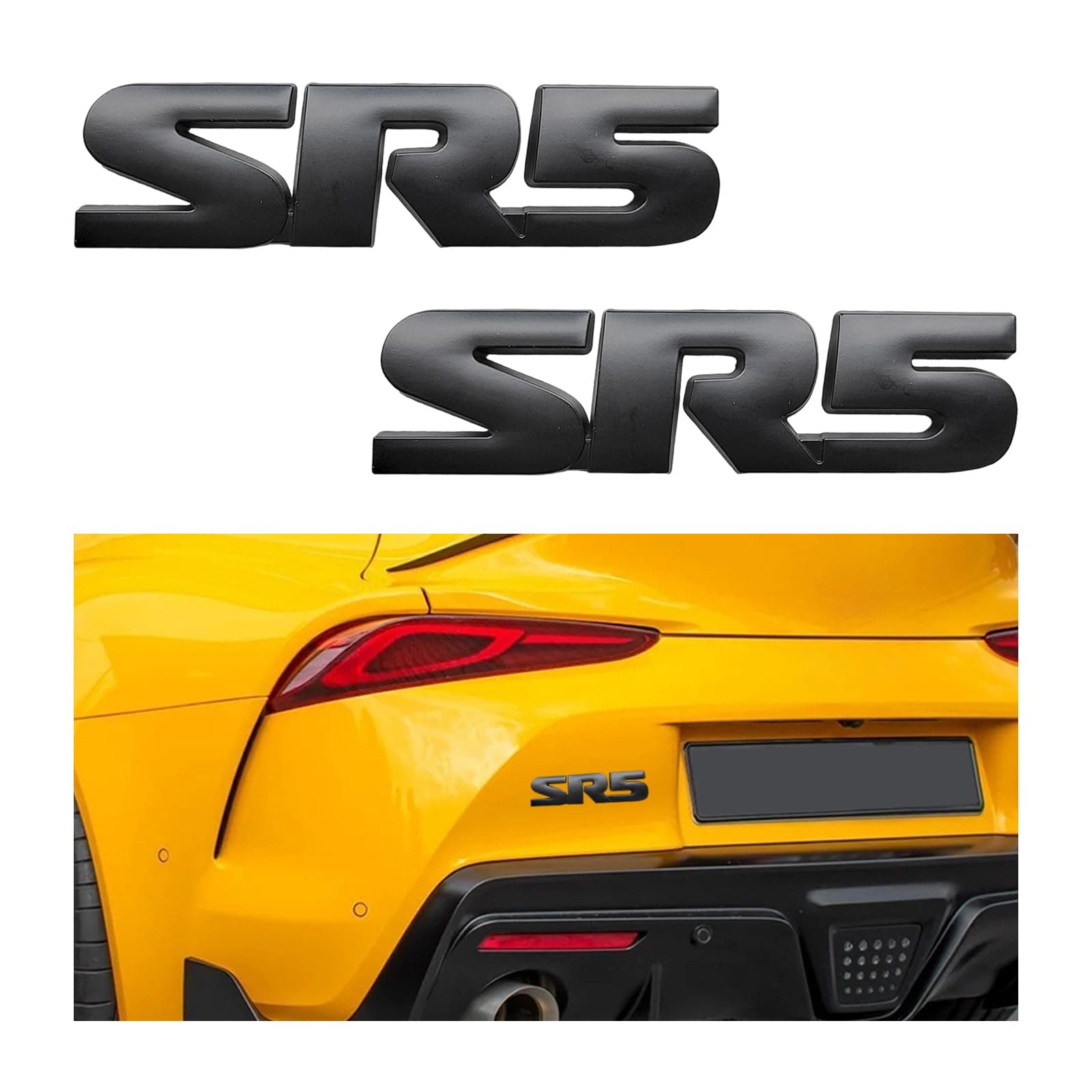 2PCS 3D SR5 Metal Emblem, Car Fender Side Rear Tailgate Badge Decal Sticker, Self-Adhesive Automotive Decal for Fender Bumper, Universal Vehicle Exterior Decor Accessories (Black)