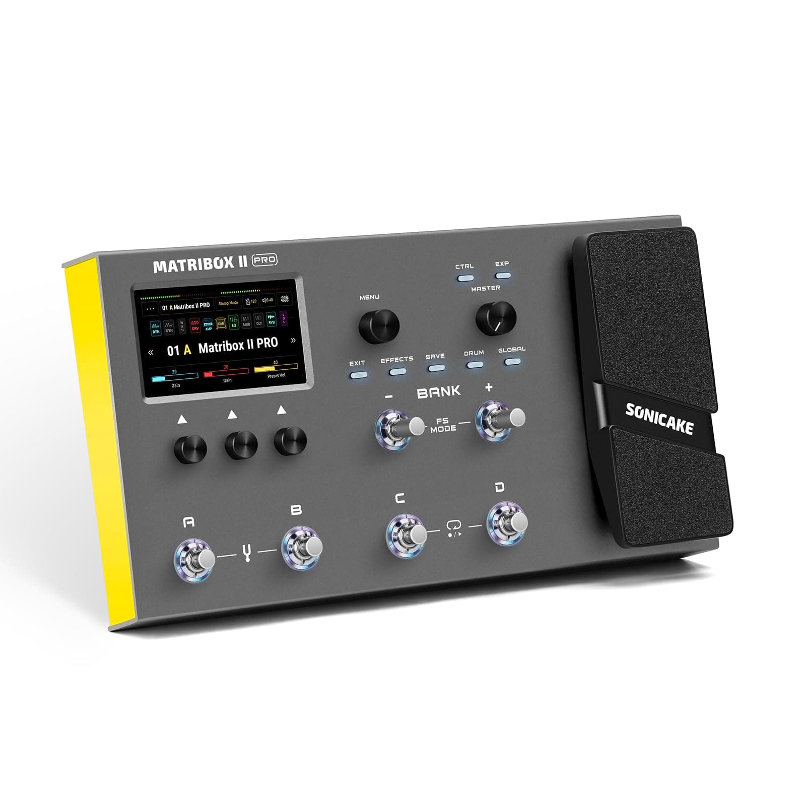 SONICAKE Multi Effects with Expression Pedal Guitar Bass Amp Modeling IR Cabinets Simulation FX Loop MIDI Stereo OTG USB Audio Interface Matribox II Pro