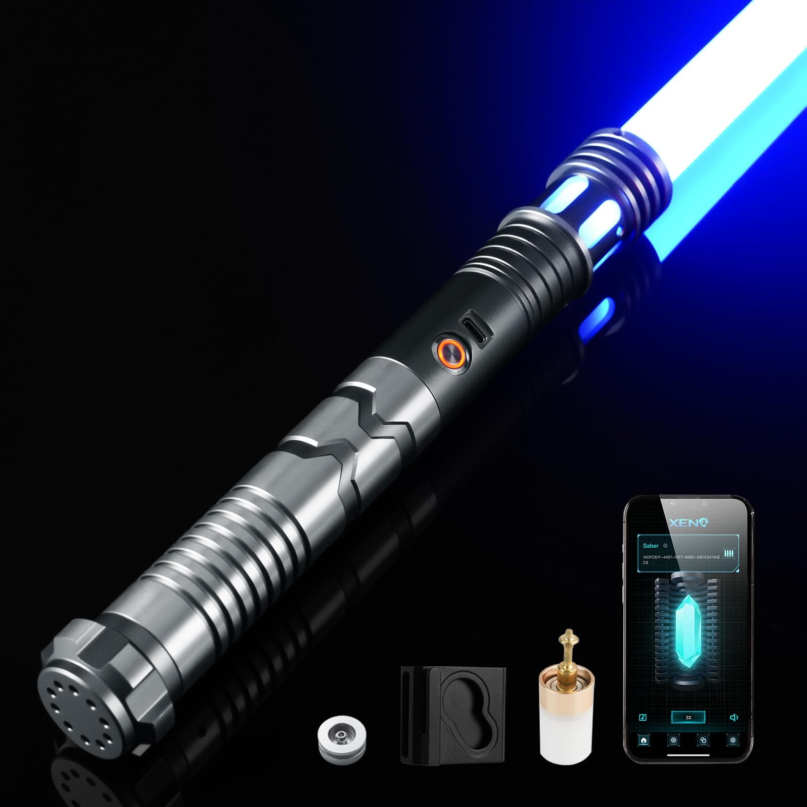 CUSTOM SABER Smooth Swing RGBX Light Saber With Motion Control, 16 Sound Fonts, Dueling Support, Belt Clip and Blade Plug - Gray