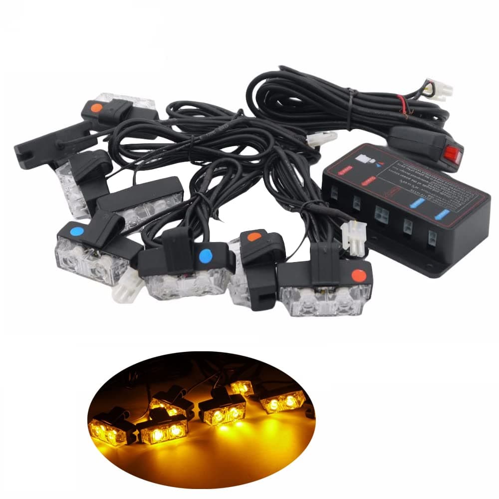 HEHEMM 16 Led 8Pcs Car Emergency Light Vehicle Strobe Hazard Light Grill Warning Light Caution Lamp Flashing Light Set High Power String Light for Cars Vans Trucks Lorries 12V (Amber)