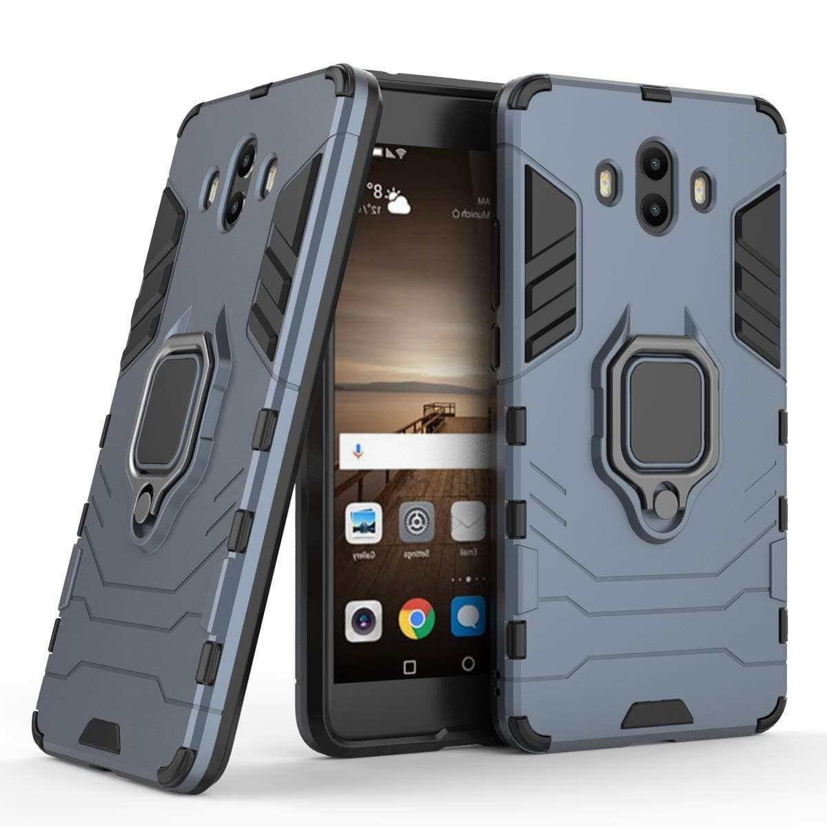 Compatible with Huawei Mate10 Case, Metal Ring Grip Kickstand Shockproof Hard Bumper (Works with Magnetic Car Mount) Dual Layer Rugged Cover for Huawei Mate 10 (Navy Blue)