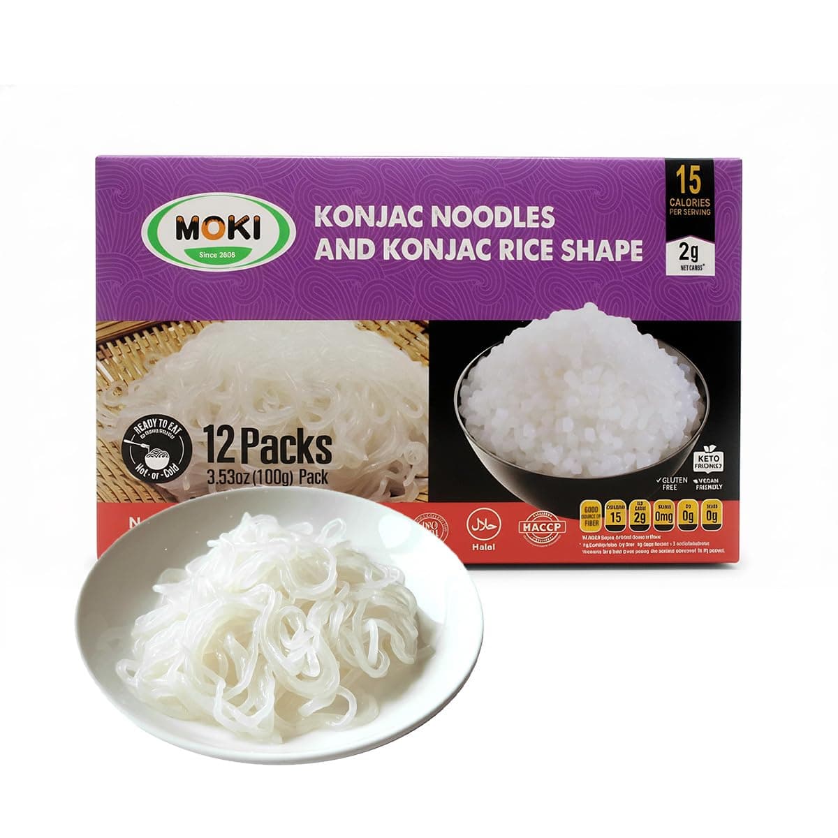 MOKI Odor-Free Konjac Noodles, 12 Pack - Authentic Thai Keto Pasta, Low Carb & Calorie Shirataki Spaghetti Alternative, Gluten-Free, Vegan, Zero Sugar, Ready to Eat, No Fishy Smell, Ideal for Weight Loss & Diabetic Diet (Drained weight 3.53 oz Each)