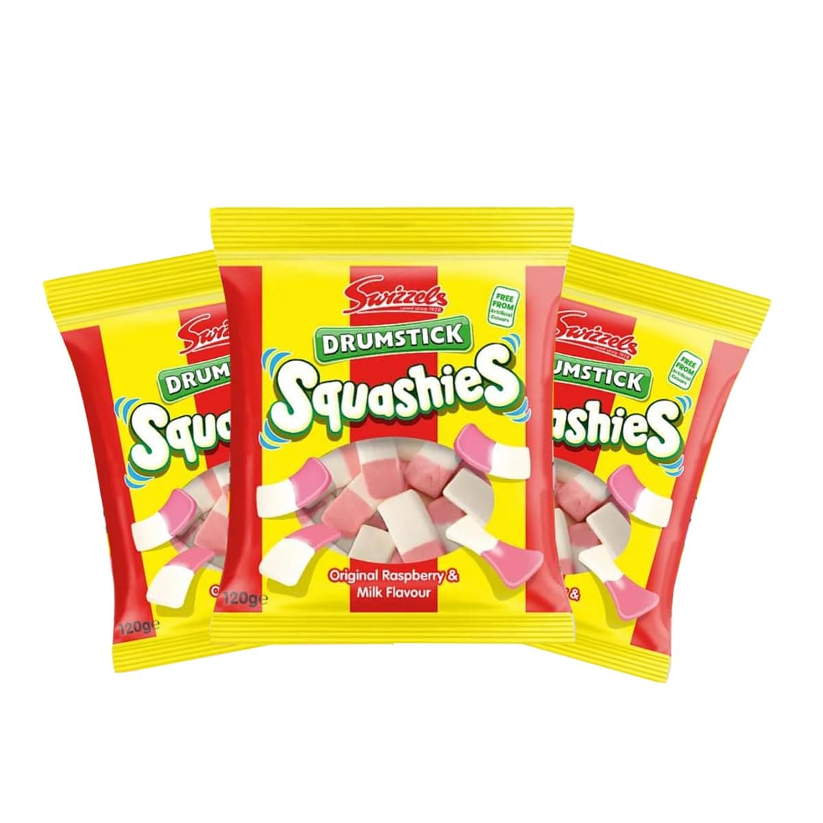 Squashie Drumstick Candy Variety 3 Pack Bundle - 3 Flavors Strawberry & Cream, Sour Cherry & Apple, Bubblegum - 120g Each - Imported from the UK (Original)
