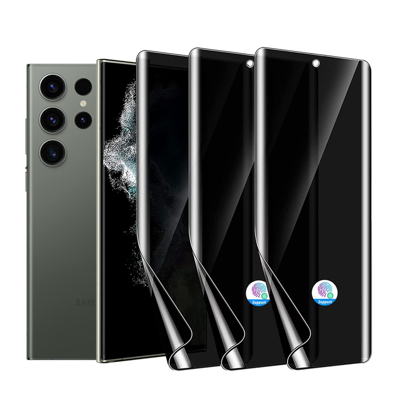 zonyee 3 Pack Privacy Screen Protector for Samsung Galaxy S23 Ultra 5G, Anti-Spy Flexible TPU Hydrogel Film Samsung Galaxy S23 Ultra 6.8 Inch - Support Fingerprint Unlock, Touch Sensitive