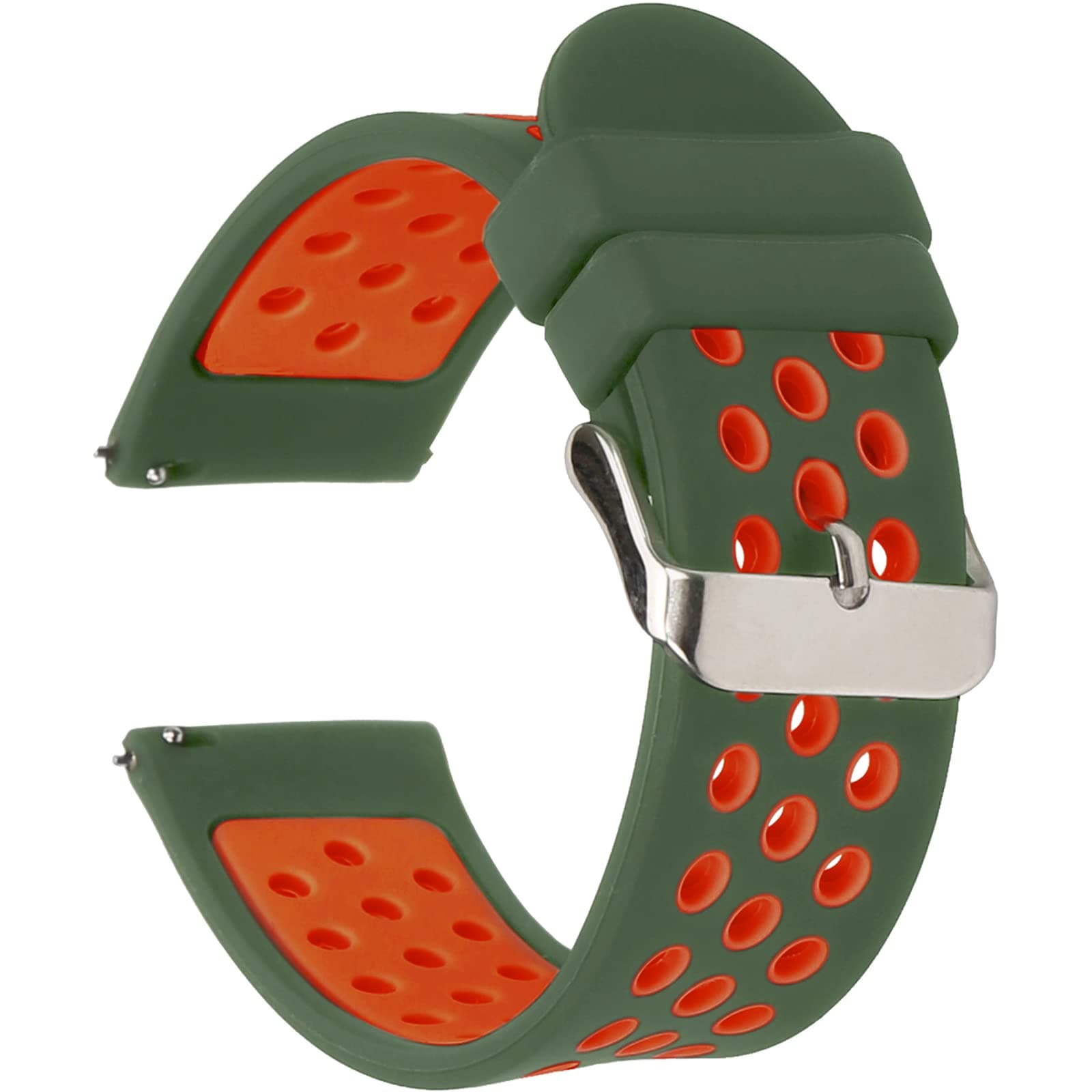 Universal 18mm 20mm 22mm 24mm Width Silicone Watch Band Replacement, Quick Release Rubber Watch Bands for Men & Women (20mm, Army Green-Red)