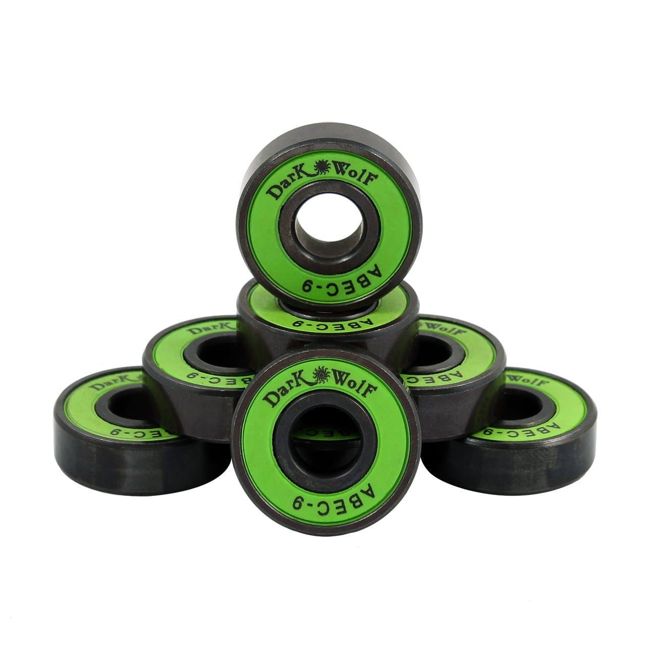 Dark Wolf Professional Skateboard Bearings 8pcs ABEC 9 Speed Stainless Green
