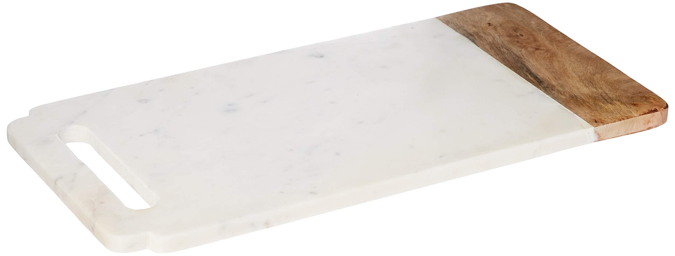 Creative Home White Marble With Mango Wood Pastry Board, Cheese Platter, 18" x 9"