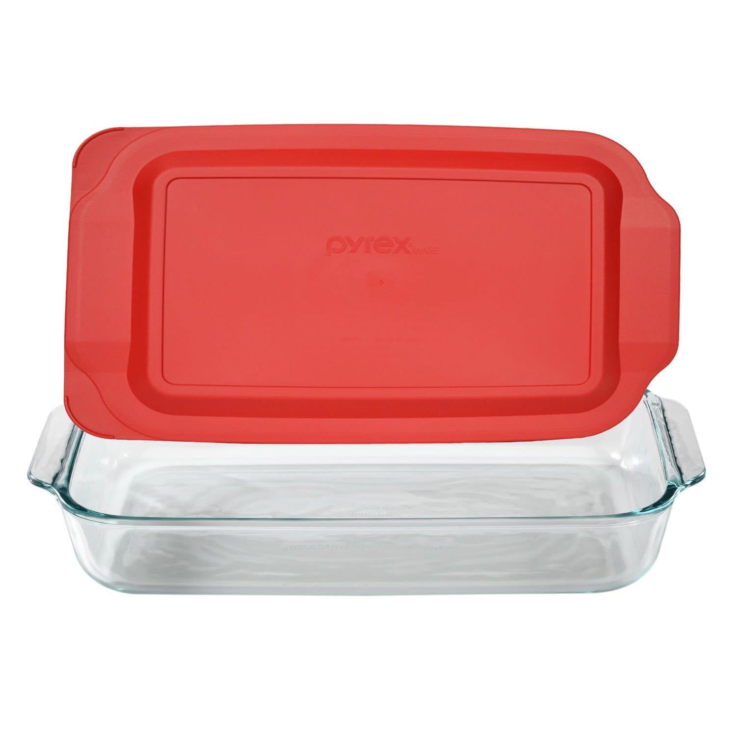 1PK-3QT, Glass and Plastic : Pyrex Basics 3 Quart Glass Oblong Baking Dish with Red Plastic Lid - 9 inch x 13 Inch by Pyrex