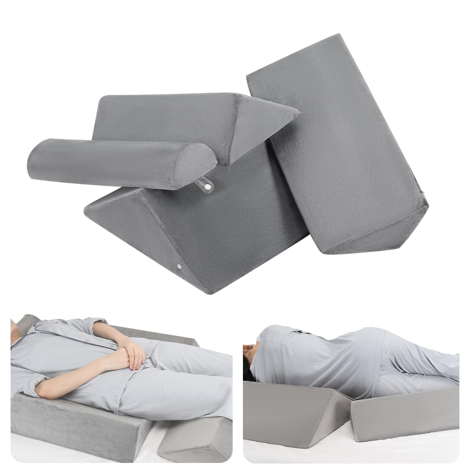 Wedge Pillows for Bed Positioning (4 in 1), Body Positioners for Side Sleepers to Relieve Back Pain, Prevent Bedsores, Elevate Knees, Wedge Pillows for Post-op, Pregnancy